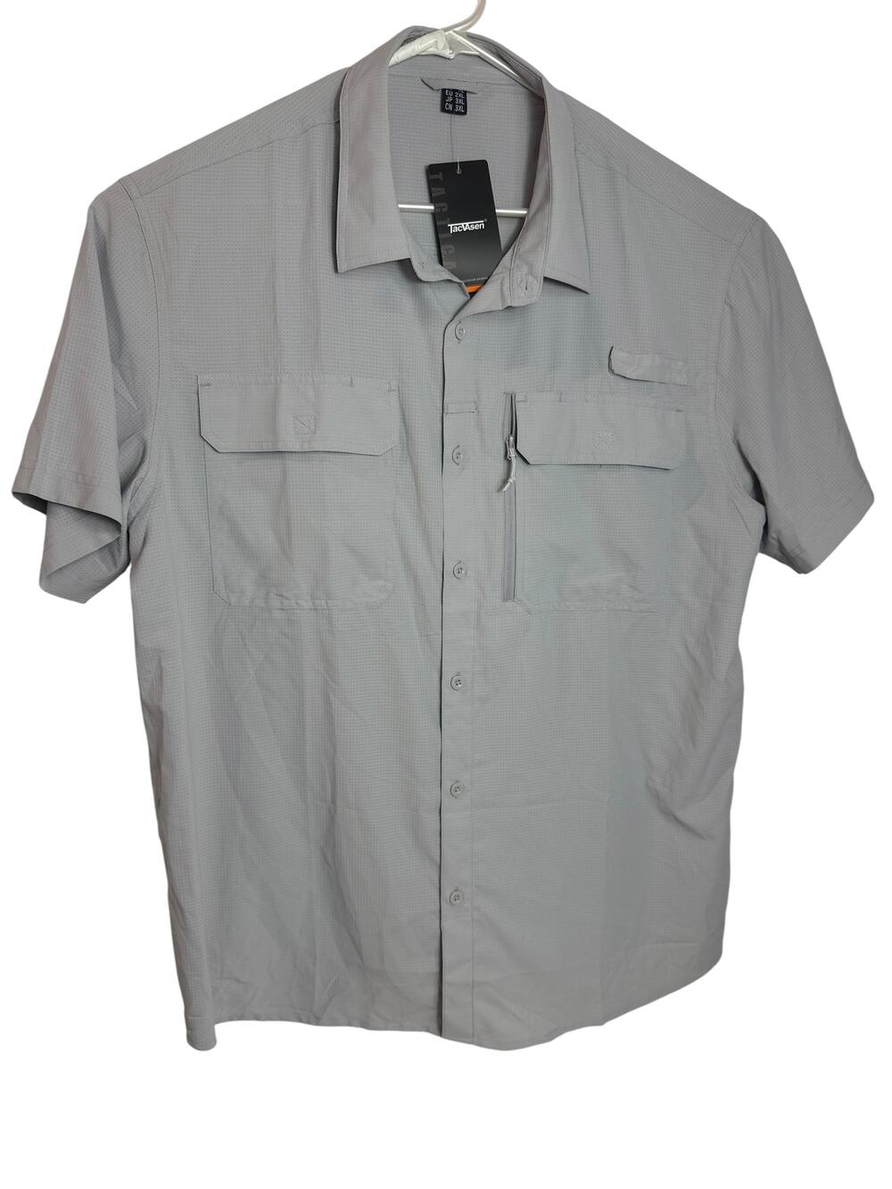 TACVASEN Shirt Mens XL Gray Short Sleeve Button Up Outdoor Quick Dry Hiking